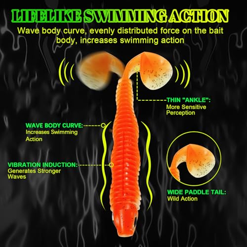 MAFIMOEA 40/30/25Pcs Paddle Tail Swim Baits Lures Fishing Soft Plastic Lure Kit for Bass Trout Walleye Crappie 6.5cm 7.5cm 10.5cm - color: Orange, size: 2.55IN/6.5CM - 40PCS