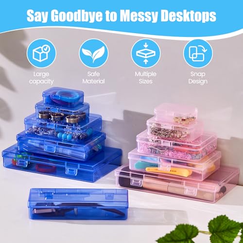 Goodma 8 Pieces Rectangular Plastic Organizer Storage Box, Blue | 135 x 80 x 30 mm, Hinged Lids, Empty Mini Containers, For Small Items and Craft Projects - color: Blue, size: 135 x 80 x 30 mm