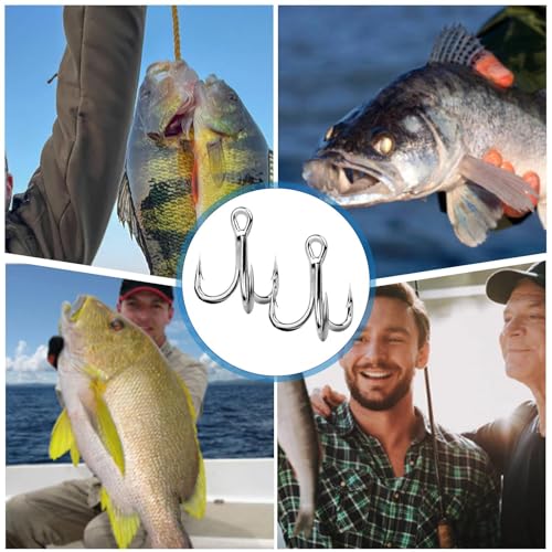 9KM DWLIFE Treble Hooks 4X High Carbon Steel Triple Hooks Fishing Hooks for Big Salmon Trout Bluefish Catfish Hooks 10 pcs - color: Silver, size: 12#