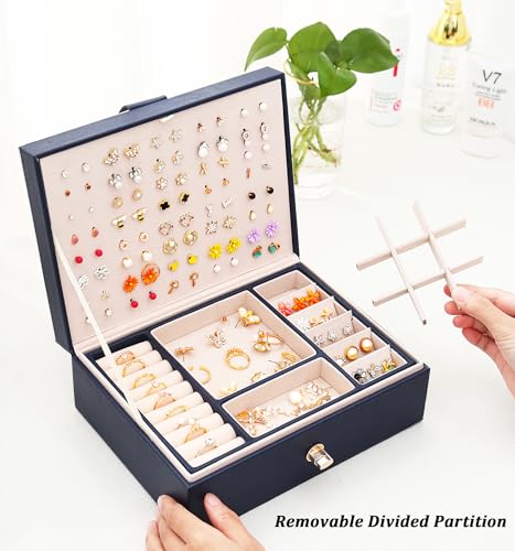 QBestry Womens Earring Jewelry Box for Girls Jewelry Earrings Organizer Box Earring Holder Organizer for Girls Jewelry Organizer Boxes for Women Girls Stud Earrings Organizers Jewelry Box Navy - color: Navy, size: Medium