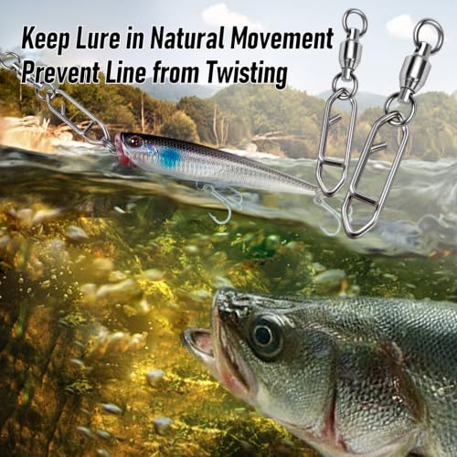 Alwonder 30-Pack Fishing Speed Clips Quick Change Snap Swivels, Ball Bearing Swivel Power Clips Fishing Snap Swivels Freshwater Saltwater Crankbait Popper Lures Quick Snaps Connectors Tackle - size: Size 5+L (110LB) 30pcs