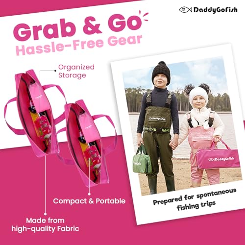 DaddyGoFish Kids Fishing Pole - Rod Reel Combo Tackle Box Starter Set - First Year Small Dock Gear Kit for Boys Girls Toddler Youth Age Beginner Little Children Junior Anglers - color: 2 Pack- Pink + Pink (Complete Set), size: 4ft