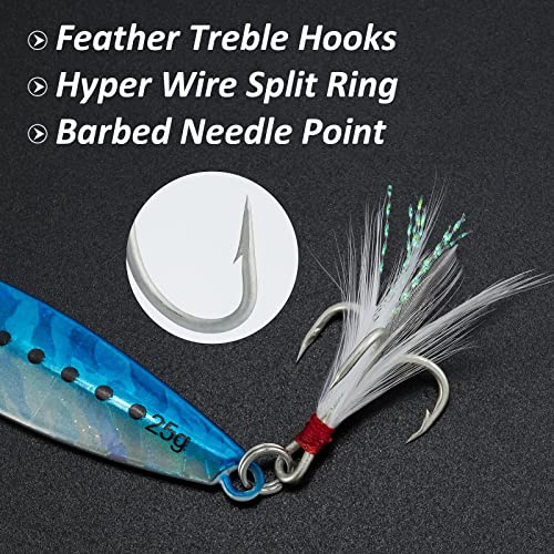 Dr.Fish 5 Pack Metal Jigging Spoon Saltwater Fishing Jigs Spoons Lures Casting Vertical Diamond Jig Lures Freshwater Bass Striper Mackerel Halibut - color: Long Casting Jig, size: 0.88oz-Hook #6