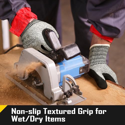 COOLJOB A3 Cut Resistant Safety Work Gloves with Nitrile Grip, Touchscreen & Flexible for Gardening Fishing Construction - color: A3 Grey (Pack of 1), size: Large