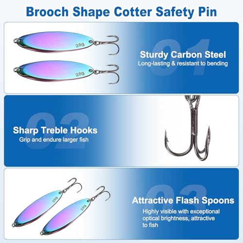 Fishing Spoons Lures, Metal Saltwater Treble Trout Lures Jigging Spoon with Treble Hooks Casting Spinner Baits - color: Colorful, size: 28g / 1 oz