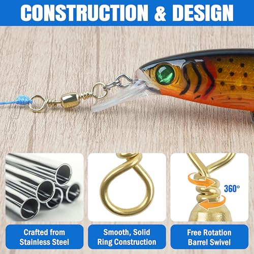 SILANON Barrel Swivels Fishing Tackle,60/120pcs Rolling Ball Fishing Swivels Connector Stainless Brass Solid Rings High Strength Saltwater Fishing Swivels Accessories - color: Golden, size: 10#-120pcs