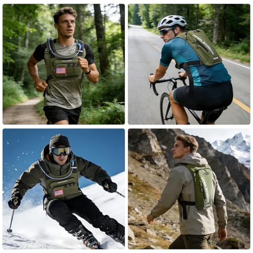 Maelstrom Hydration Running Vest with 2L Water Bladder for Men Women | Chest Pack, BPA-free, High Flow Bite, Reflective Stripe, Detachable, Breathable Pad, Perfect for Cycling, Marathon, Hiking - color: Army Green