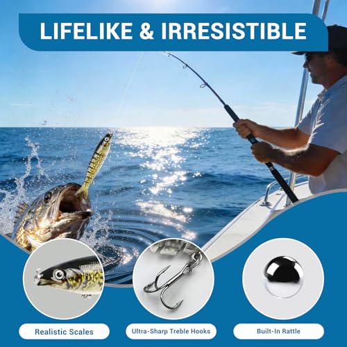 Keenjorika Fishing Lures Multi Jointed Fish Fishing Kits, Slow-Sinking Lifelike Segmented Swimbait Crankbaits, Realistic Swimming Action for Bass, Trout, Pike & Walleye, Freshwater and Saltwater - color: 3 Pack-Style 8