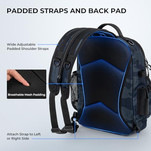 KastKing BaitSpace Fishing Sling Bag, Fishing Backpack with Rod & Beverage Holder, Tackle Bag for Fishing Gear - color: F: Blue Camo - with (2) 3600 tackle boxes, size: Large