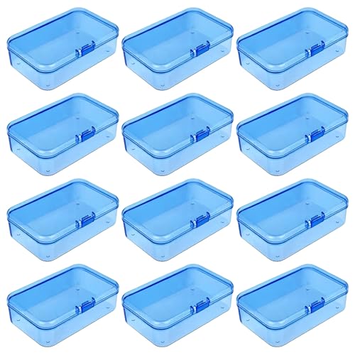 12 Pieces Mini Rectangular Plastic Storage Boxes, Blue, 3.3x2.2x1 inch | Empty Containers, Hinged Lids, For Small Items, Craft Projects - color: Blue, size: 3.3 x 2.2 x 1 in
