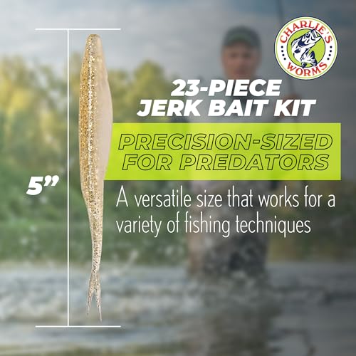 Charlie's Worms Bass Lures Freshwater Fishing Lure - Scented Artificial Softbait for Freshwater & Saltwater Bass Fishing, Swimbait, Softbait - style: Jerkbait (23-piece)