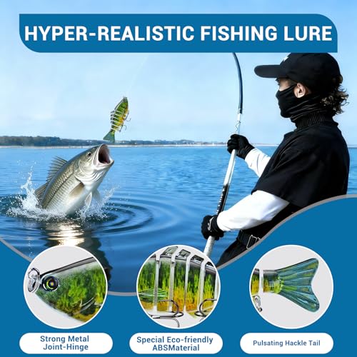 Keenjorika Fishing Lures Multi Jointed Fish Fishing Kits, Slow-Sinking Lifelike Segmented Swimbait Crankbaits, Realistic Swimming Action for Bass, Trout, Pike & Walleye, Freshwater and Saltwater - color: 5 Pack-Style 1