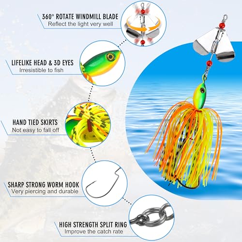 Spinnerbait Fishing Lures Kit Set, 6pcs Bass Fishing Buzzbait Multicolor Bass Trout Salmon Metal Spinner Baits Swim Jigs Freshwater Saltwater Fishing - color: Style A-6pcs