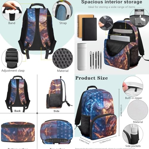 American Flag Eagle Backpack for Boys Kid's School Bag Bookbag with Insulated Lunch Bag and Pen Bag Pencil Case Water Bottle Holder Sling Bag Set - color: American Flag Eagle