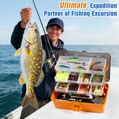 560PCS Fishing Lures Kit with Large 4-Layer Tackle Box, Complete Freshwater Bass Fishing Gear Set with Pliers, Hooks, Crankbait, Sinkers, Jigs, Weights & More Accessories, Gifts for Men