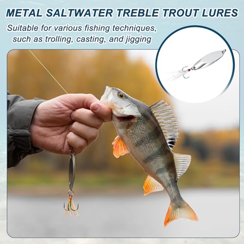 Fishing Spoons Lures, Metal Saltwater Treble Trout Lures Jigging Spoon with Treble Hooks Spinner Baits for Freshwater - color: Silver, size: 14g / 1/2oz