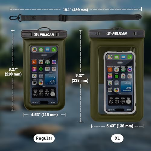 Pelican 2 Pack Marine Waterproof Phone Pouch (Regular) - Olive Green | Touchscreen IP68 Floating Waterproof Phone Case w/Detachable Lanyard - Fits All Phones - Beach Cruise Ship Travel Essentials - color: Olive Green - 2 Pack - Regular, size: Regular, sty