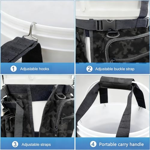 Fishing Bucket Backpack Fishing Bucket Organizer with Multi Pocket Fishing Gear and Accessories Organizer Suitable 5 Gallon Bucket Multi-functional Tool Bucket Bag for outdoor