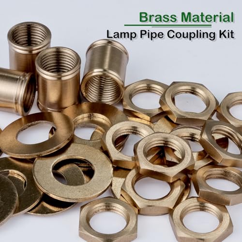 Lamp Pipe Locknut,Lamp Rod Couplings,Brass Lock Nut Fasteners for Standard 1/8 IP Threaded Pipe,Perfect for Lamp Assemlby or Repair,Lamp Tube Threaded Locknuts - size: Brass Set - Lock Nuts, Couplings, Washers