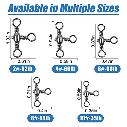 AGOOL Fishing 3 Way Swivels Kit - 100pcs Cross Line Barrel Swivels Triple Swivels Crossline T-Turn Swivels T-Shape Fishing Line Connector Three Way Swivels Catfish Tackle for Saltwater Freshwater