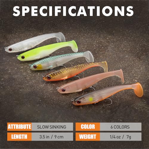 TRUSCEND Shadtale Easy Catch Soft Fishing Lures with BKK Hooks - Trembly Sinking and Vibrating Swim for More Bites, Pre-Rigged Swimbaits for Bass, Trout, Crappie, Walleye, Freshwater Saltwater Fishing - color: A1-3.5",1/4oz
