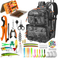 THKFISH Fishing Backpack with Tackle Boxes, 20L Waterproof Tackle Sling Bag with Lures Kit, Fish Lip Gripper, Pliers, Scissors, Fishing Gifts for Men Women - color: Black Camo Fishing Backpack with Tackle Boxes