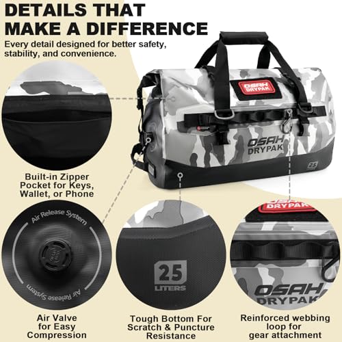 OSAH DRYPAK Waterproof Duffel Bag 25L/40L/60L – Heavy-Duty Motorcycle Tail Bag, Roll-Top Dry Bag for Travel, Camping, Boating, Kayaking, Outdoor Adventure - color: SKY GREY, size: 60L