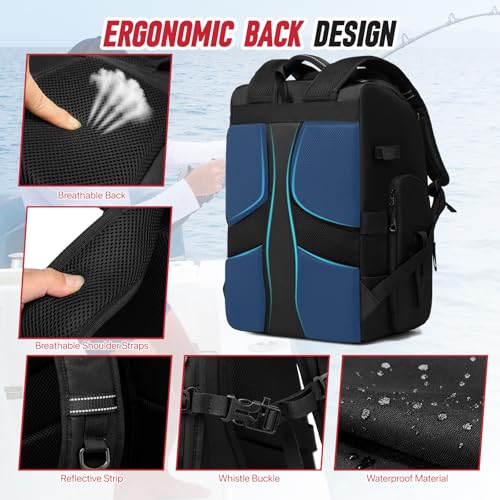 Fishing Tackle Backpack, 40L Tackle Bag with 2 Rod Holders & 4 Tackle Boxes, Water-Resistant Large Storage Fishing Gear and Equipment, Fisher Gifts for Men, Black - color: B-Black with 4 Tackle Boxes