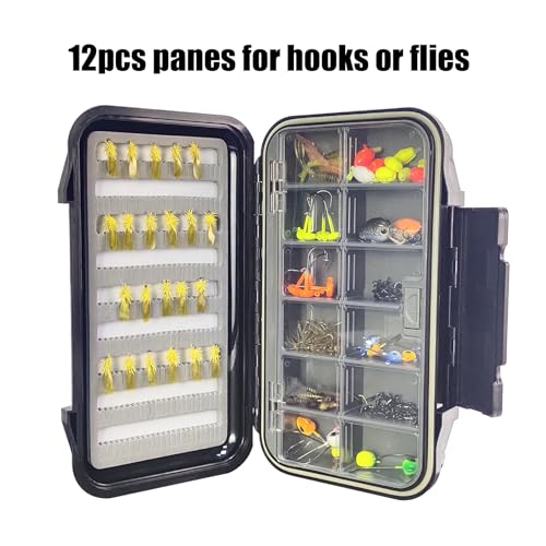Aventik 12-Compartment Waterproof Fly Fishing Box with Swing Leaf Design Floating Tackle Organizer(H025A 7.71"x 4.18" x 1.66" 19.6X10.6X4.2cm Slit Foam with pane) - size: H025A :7.71"x 4.18" x 1.66"
