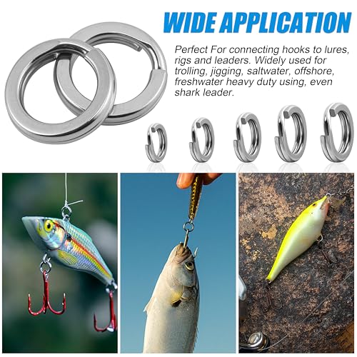 Fishing Split Rings Kit,200pcs Stainless Steel Split Rings Heavy Duty Wire Fishing Rings Fishing Lure Rings Saltwater Fishing Lure Connectors Round Solid Rings for Jigging Trolling - color: 200pcs Sliver Rings Kit