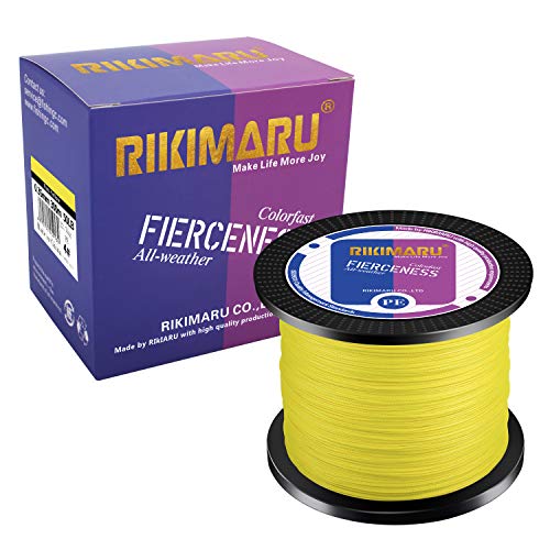 RIKIMARU Braided Fishing Line Abrasion Resistant Superline Zero Stretch&Low Memory Extra Thin Diameter 327-1094 Yds, 4-180LB - color: Fluorescent Yellow, size: 1094 Yds/0.16mm/20LB