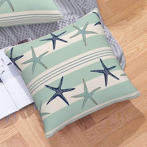 Coastal Navy Blue Throw Pillow Covers Coastal Starfish Square Pillow Cases 18x18 Inch Set of 2 Navy Turquoise Outdoor Decorative Pillowcase Cushion Cover for Couch Sofa - color: Green Blue, size: 18" x 18" (Pack of 2)