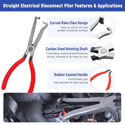 7 Pcs Electrical Disconnect Pliers for Cars 37960 37980, Connector Separator 13120 & Hose Clamp Pliers with Terminal Removal Tools, Work Gloves & Tool Bag - for Automotive Electrical Connector