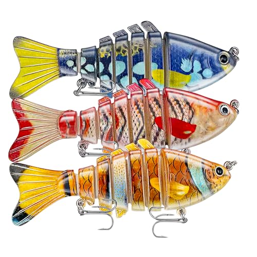 Keenjorika Fishing Lures Multi Jointed Fish Fishing Kits, Slow-Sinking Lifelike Segmented Swimbait Crankbaits, Realistic Swimming Action for Bass, Trout, Pike & Walleye, Freshwater and Saltwater - color: 3 Pack-Style 6