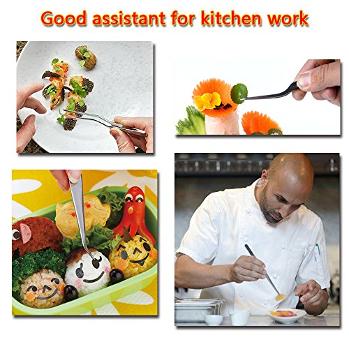 Kitchen Cooking Tweezers Culinary,3 Piece Set Stainless Steel Tweezer Precision Tongs Offset Tip for Cooking Food Design styling(6.3-Inch)