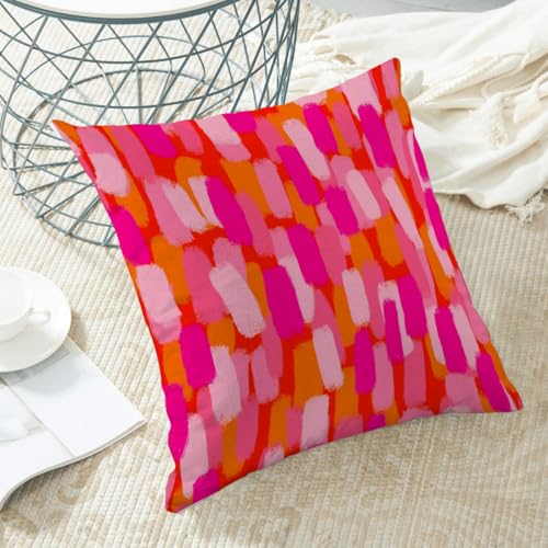 Hot Pink Orange Paint Brush Pillow Covers 16 x 16 Inch Set of 2 Aesthetic Throw Pillows Outdoor Decorative Trendy Funky Dormitory Preppy Pillowcases Linen Cushion Cases for Bed Sofa Couch College - color: Paint Brush, size: 16" x 16" (Pack of 2)