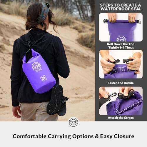 STOVER 5/10/25/30/40/55L Waterproof Dry Bag, Small Lightweight Roll Top Dry Bag Backpack w/Waterproof Phone Case, Kayaking, Travel, Hiking, Fishing, Tubing, Camping, the Beach, Men/Women (Purple) - color: 5l Purple, size: 5L