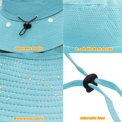 Fishing Hat for Men & Women, Outdoor UV Sun Protection Wide Brim Hat with Face Cover & Neck Flap - color: Light Blue