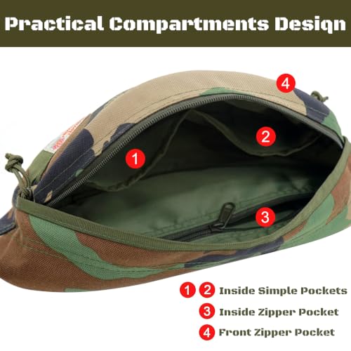 Rough Enough Tactical Fanny Pack for Men Crossbody Waist Bag for Hunting Fishing Hiking Travel Army Green Camo Cordura