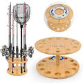 Fishing Rod Holders for Garage 360 Degree Rotating Fishing Pole Rack, Floor Stand Holds up to 12 Rods Bamboo Wood Fishing Gear Equipment Storage Organizer, Fishing Gifts for Men