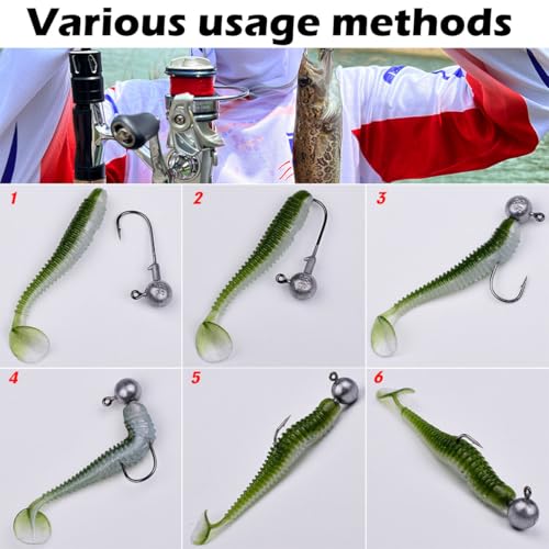 Paddle Tail Swimbaits Lures, 40 Pcs 2.36 Inch Soft Plastic Fishing Lures and 10 Pcs Fishhooks with Box, Bass Fishing Lure Swim Baits with 4 Color, for Trout, Crappie, Bass, Freshwater, Saltwater - color: A