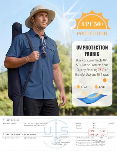 WULFUL Men's Sun Protection Fishing Shirts UPF 50+ Lightweight Quick Dry Cooling Short Sleeve Shirts for Work Hiking Safari - color: Blue, size: Small
