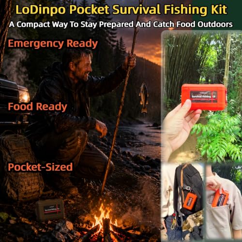 Mini Survival Fishing Kit Small Emergency Fishing TackleBox Pocket Outdoor Fishing Set Travel Party Fishing shoebox Surf Survivalist Fishing Accessories Pack Fishing Gear Gifts for Starter Men - color: Wildfire Orange