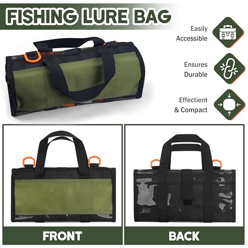 SILANON Fishing Lure Bag, Roll Up Bait Bag Organizer 6 Pockets PVC Protective Fishing Lure Wraps Covers Durable Waterproof Fishing Tackle Storage Bag Wraps for Soft Plastic Trolling Lure Tackle Box - size: Medium