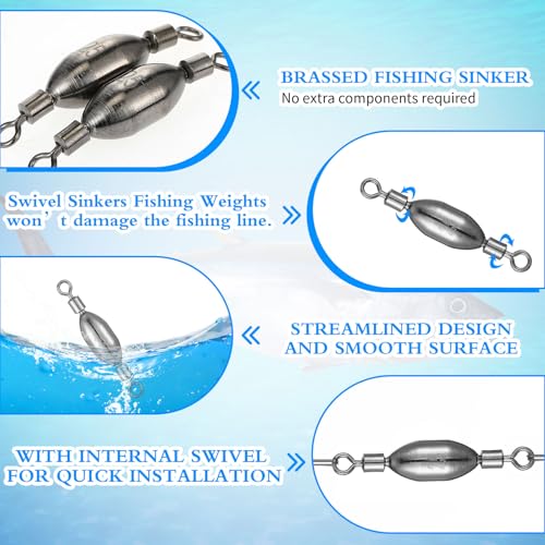 Seenelling 20 Pcs Brass Fishing Sinker Swivel Fishing Weights Saltwater Bullet Sinkers Drop Shot Weight Egg Sinkers with Swivel Rolling Removable Freshwater - size: 5/16 oz