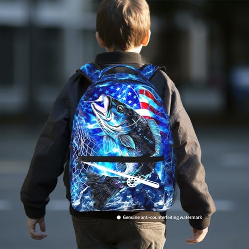 Bass Fish Backpacks for Kids Blue American Flag Schoolbag for Teenage Girls Boys Cute Children Book Bag for Preschool Kindergarten Bookbags Nursery Daycare Back to School Gifts - color: American Fish 01