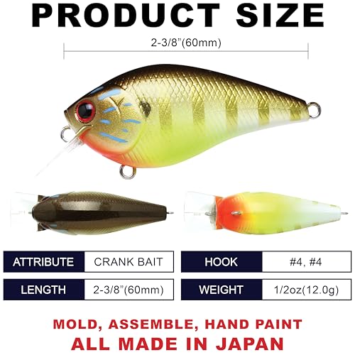 LUCKY CRAFT LC 1.5 Silent Squarebill Crankbait Fishing Lure, 2-3/8", Bass Fishing Lures for Freshwater, Hard Crankbait with Treble Fishing Hooks, Fishing Accessories - color: 304 Cow Boy Gill