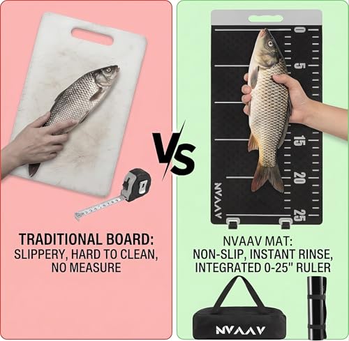 Large 29" Fish Fillet Mat with Storage Bag, Non-Slip Fish Cleaning Mat with 25" Integrated Ruler, Portable Fish Fillet Board for Cutting and Cleaning