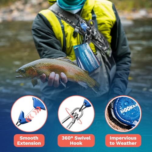 HOOK-EZE Fishing Knot Tying Cards, Waterproof Pocket Guide to 12 Essential Knots with Zinger Retractor, Fishing Gifts Gear Accessories for Men & Cool Gadgets Stuff Suppliers Tool for Beginner