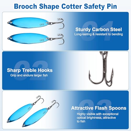 Fishing Spoons Lures, Metal Saltwater Treble Trout Lures Jigging Spoon with Treble Hooks Casting Spinner Baits - color: Blue, size: 10g / 3/8oz